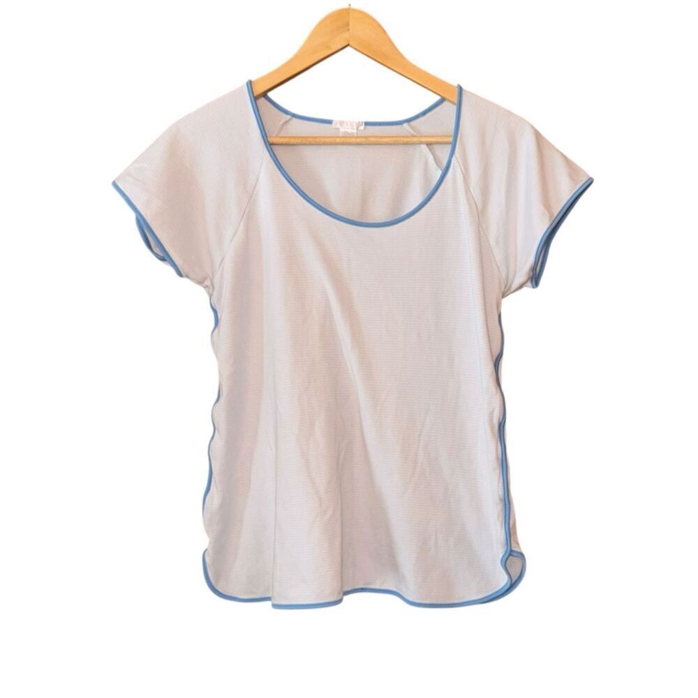 LAKE PAJAMAS Striped Blue Trim Scoop Neck Top Pima Cotton Sleep Top